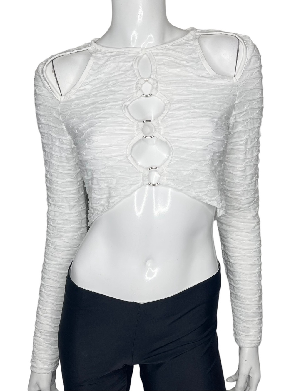 🤑 5/$25 SHEIN White Long-Sleeve Cutout Ring Front Crop Top NWOT